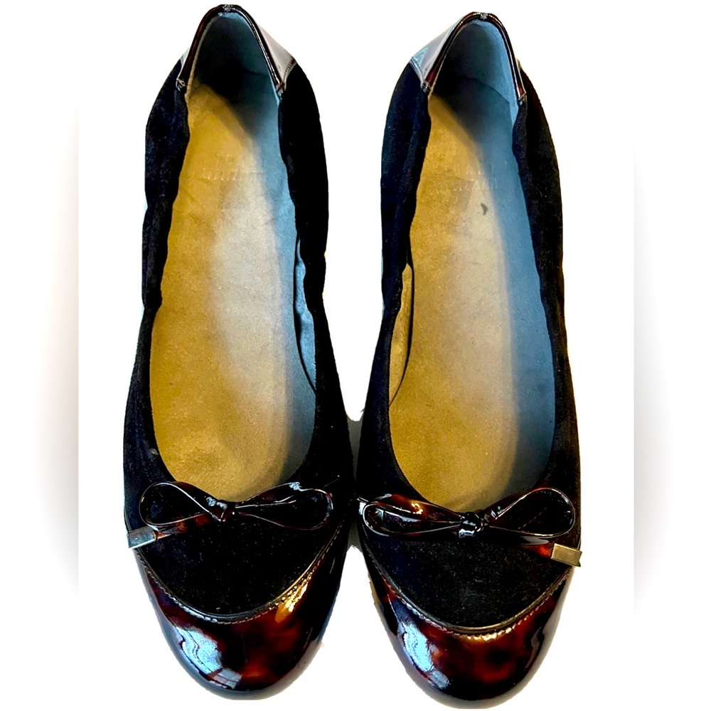 Stuart Weitzman Womens Tippence Ballet Pump Size 6.5 Suede/Patent Tortoise Heel